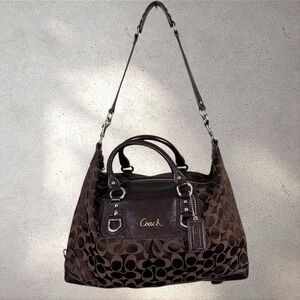 COACH ASHLEY BROWN JACQUARD LOGO SATCHEL HAND BAG PURSE 15440